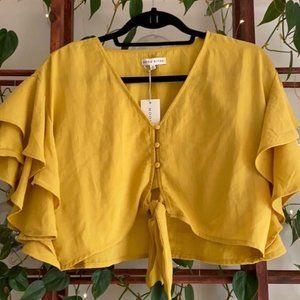 Moon River Yellow Ruffle Sleeve Crop Top- SIZE M
